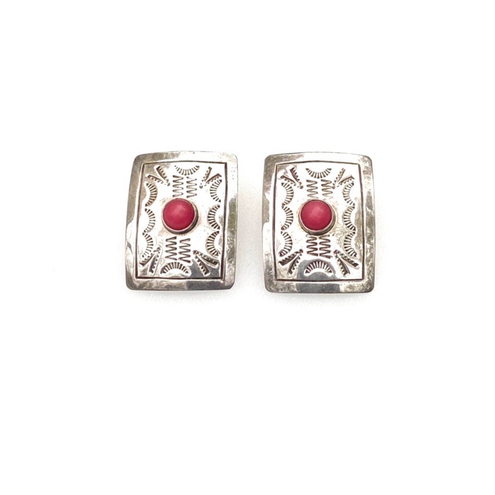 Taxco Sterling Silver and Pink Rhodochrosite Stone Post Earrings - Picture 3 of 12